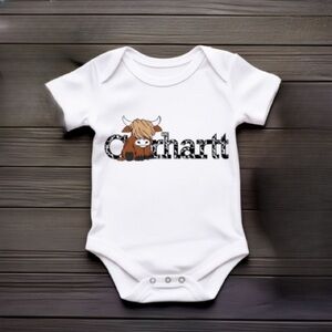Carhartt Highland Cow White Baby Onesie